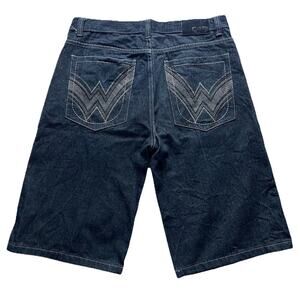 NBN Gear Jean Shorts Y2K Baggy‎ Hip Hop Skater Club Grunge Size 38 Black